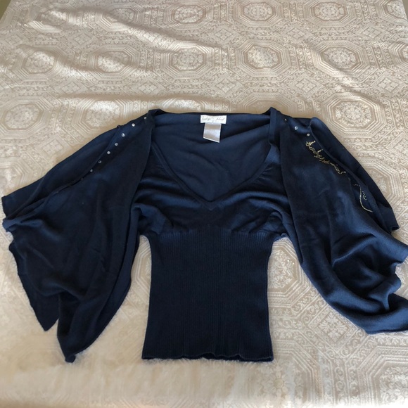 Baby Phat Tops - Stunning navy top w gold and clear stone accents